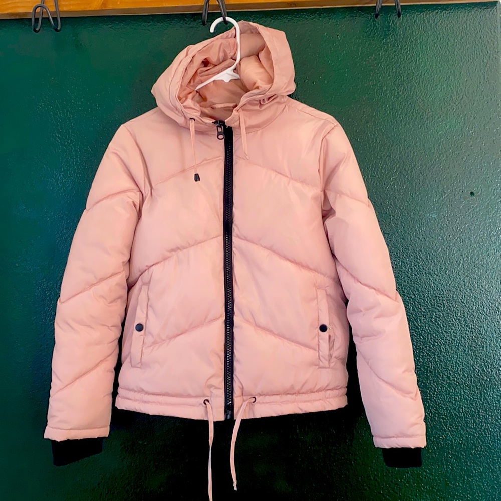 Blush puffer jacket.
